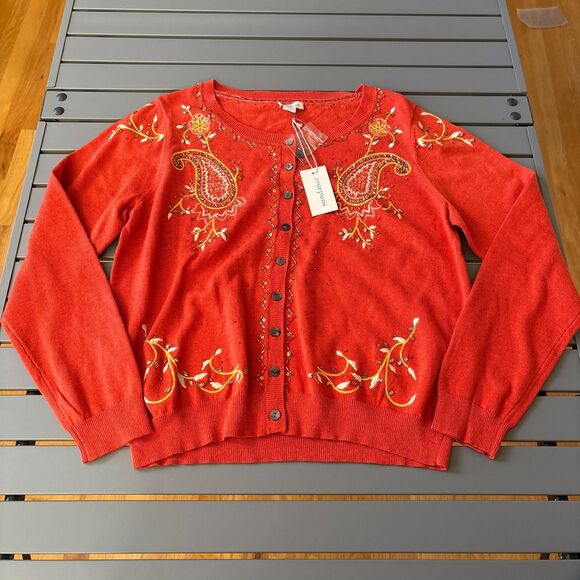Sundance Cardigan Womens L Orange Salado Paisley Floral Embroidery Sequin NEW - Picture 3 of 11